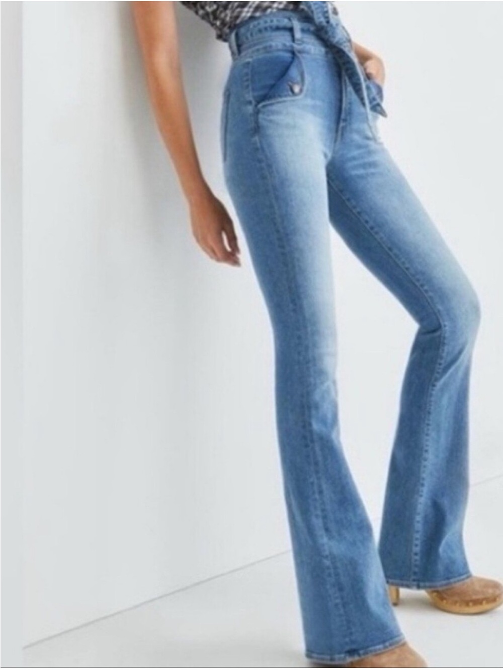 VERONICA BEARD Giselle High-Rise Light Blue Flare Jeans w/Denim Belt